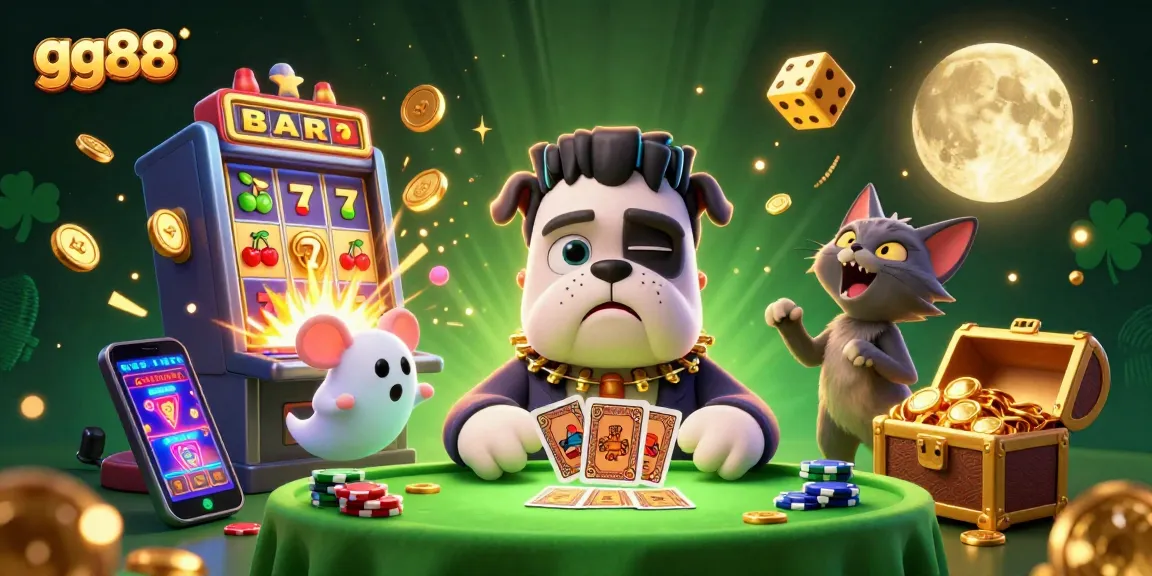 gg88 offers an exciting blend of casino action featuring a Frankenstein bulldog dealer and a jackpot explosion.