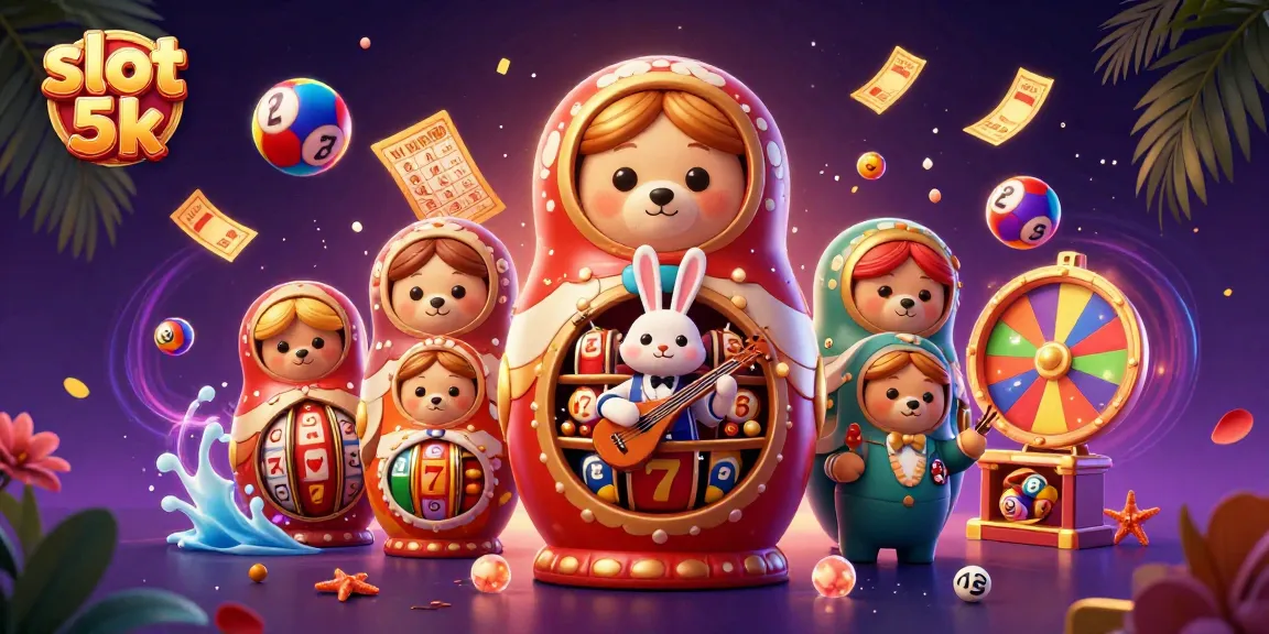 Engage with the slot 5k theme as animated bears and vibrant game elements create a festive casino scene.