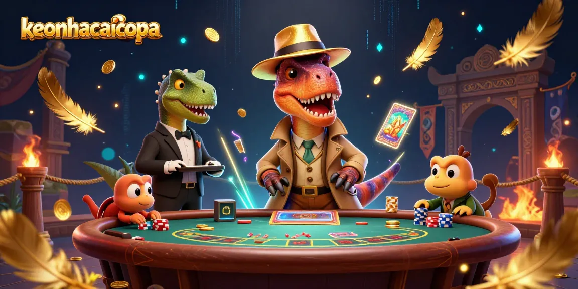 Engage with keonhacaicopa's vibrant blackjack scene featuring a clever velociraptor card counter in action