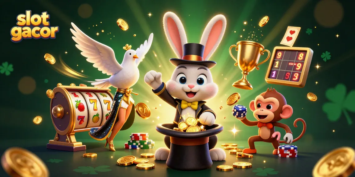 Experience slot gacor magic as the magician rabbit conjures golden coins while the team of characters engages in thrilling gameplay.