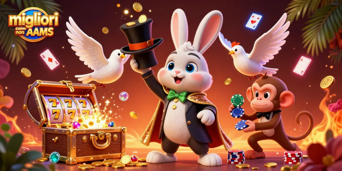 Vivi la magia dei migliori casino non AAMS con personaggi vibranti tra monete scintillanti e rulli delle slot.