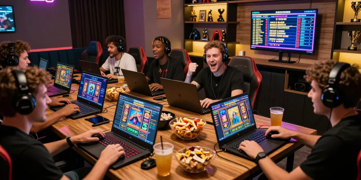 Engaged gamers exploring slot deposit 5000 options in a vibrant online gaming environment.