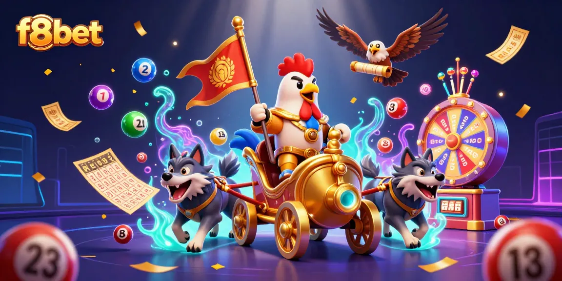 Engage in thrilling lottery activities at F8BET, featuring colorful bouncing lottery balls and dynamic prize elements.