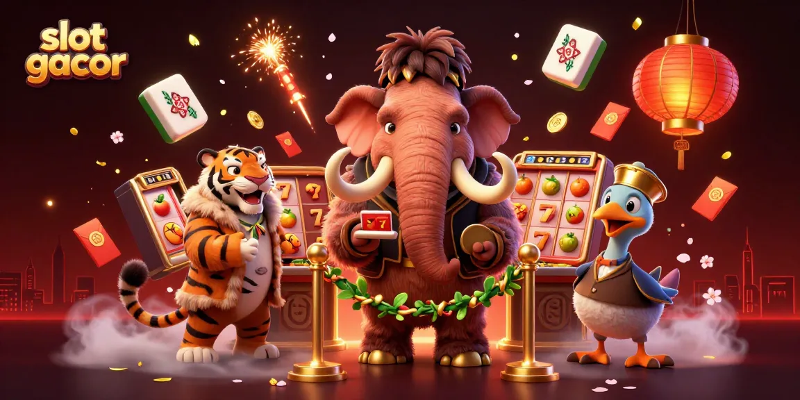 Experience slot gacor with a vibrant casino scene featuring a woolly mammoth bouncer, VIP saber-tooth tiger, and a dodo doorman.