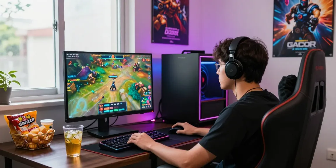 Pengguna bermain di platform BATIK88 GACOR dengan suasana gaming yang ceria dan perlengkapan modern.