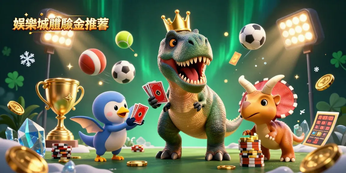 娛樂城體驗金推薦，3D卡通侏羅紀場景中的恐龍與助理協作，充滿遊戲元素。