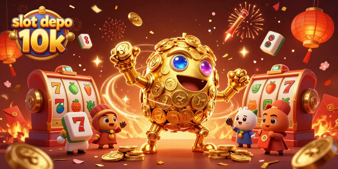 Experience thrills with slot depo 10k, featuring a dynamic golden golem surrounded by exciting game elements.