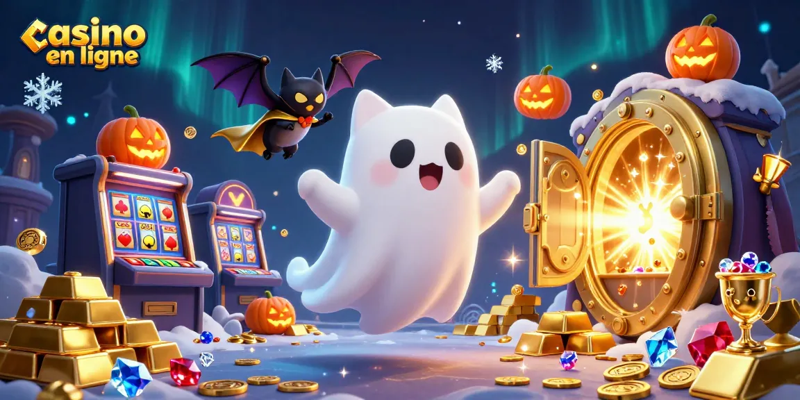 Profitez de l'animation ludique d'un casino en ligne avec un chat fantôme et un vampire.