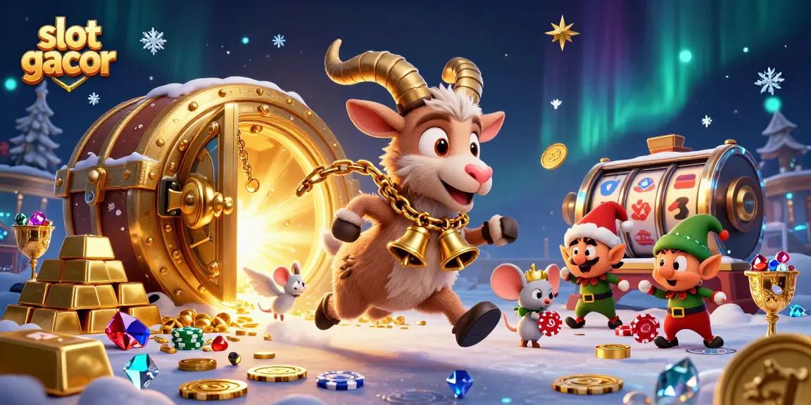 Experience slot gacor in a vibrant 3D casino scene with festive characters and exciting gameplay.