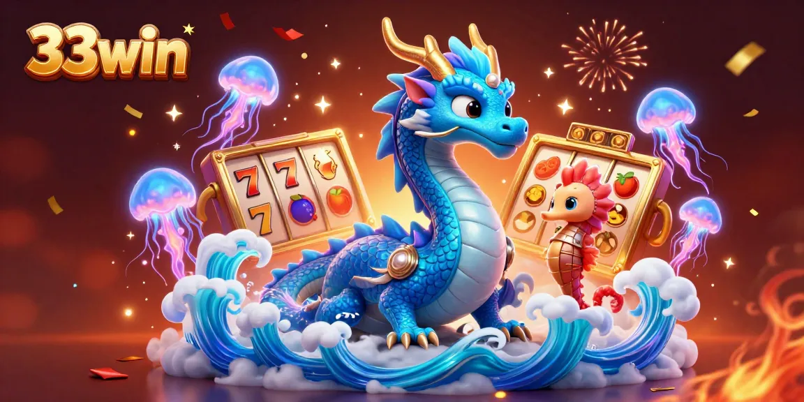 Experience the thrill of winning with 33win's vibrant casino illustrations featuring slot elements.