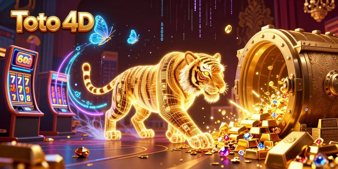 Experience the thrill of Toto 4D in a vibrant digital casino bursting with energy and gold.