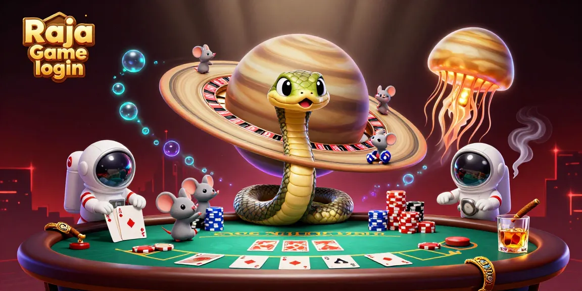 Place bets during Raja game login with 3D cosmic characters and a vibrant casino scene.