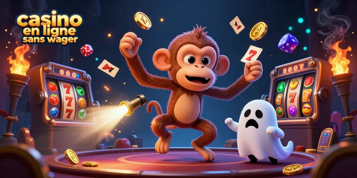 La scène dynamique du casino en ligne sans wager avec un singe poltergeist et un chiot chasseur de fantômes.