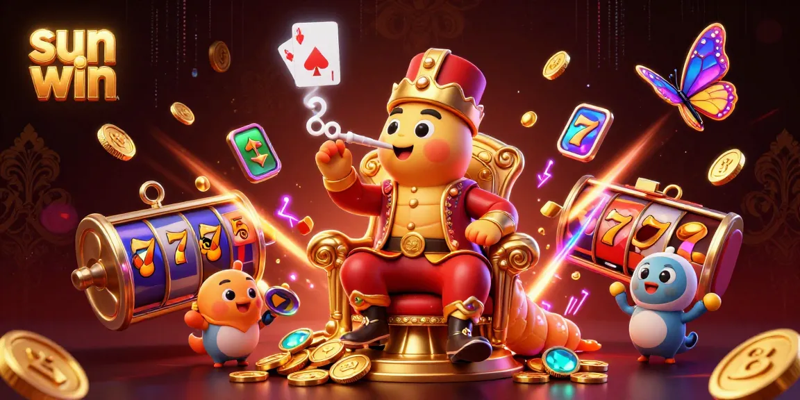 Experience the thrill of gambling with Sun Win in this vibrant 3D casino illustration.