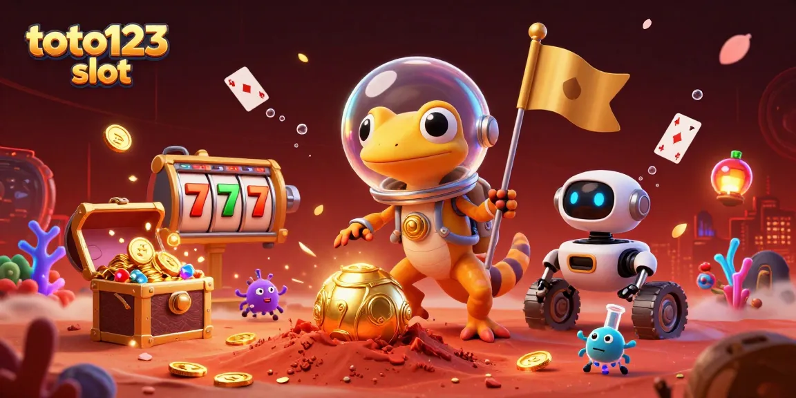 Experience exciting gaming with toto123 slot at a colorful casino scene filled with playful characters.