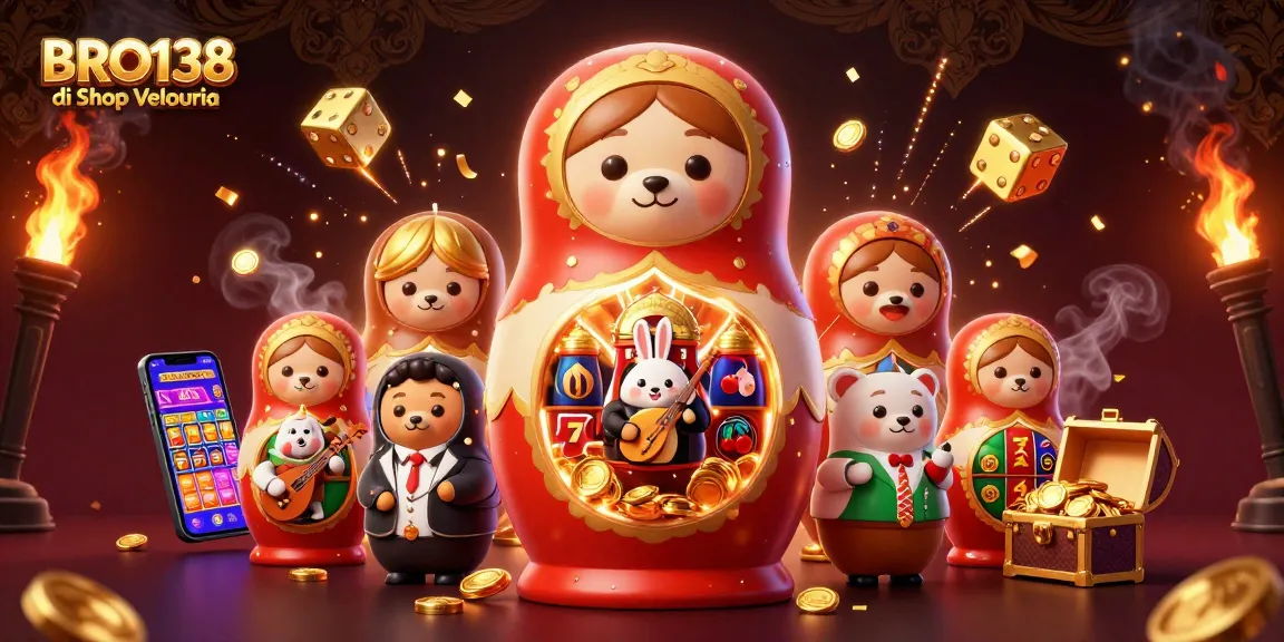 Circuiting winning emotions with BRO138 di Shop Velouria in a vibrant casino-themed cartoon scene.