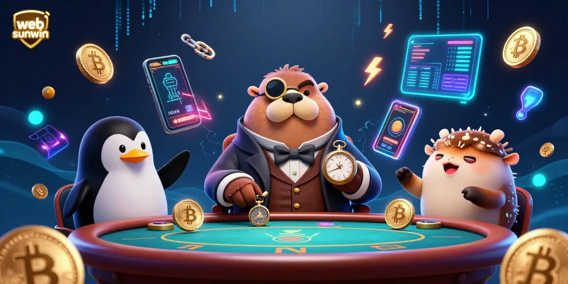 Experience vibrant gaming at web sunwin with an underwater poker showdown featuring a walrus, penguin dealer, and pufferfish player.