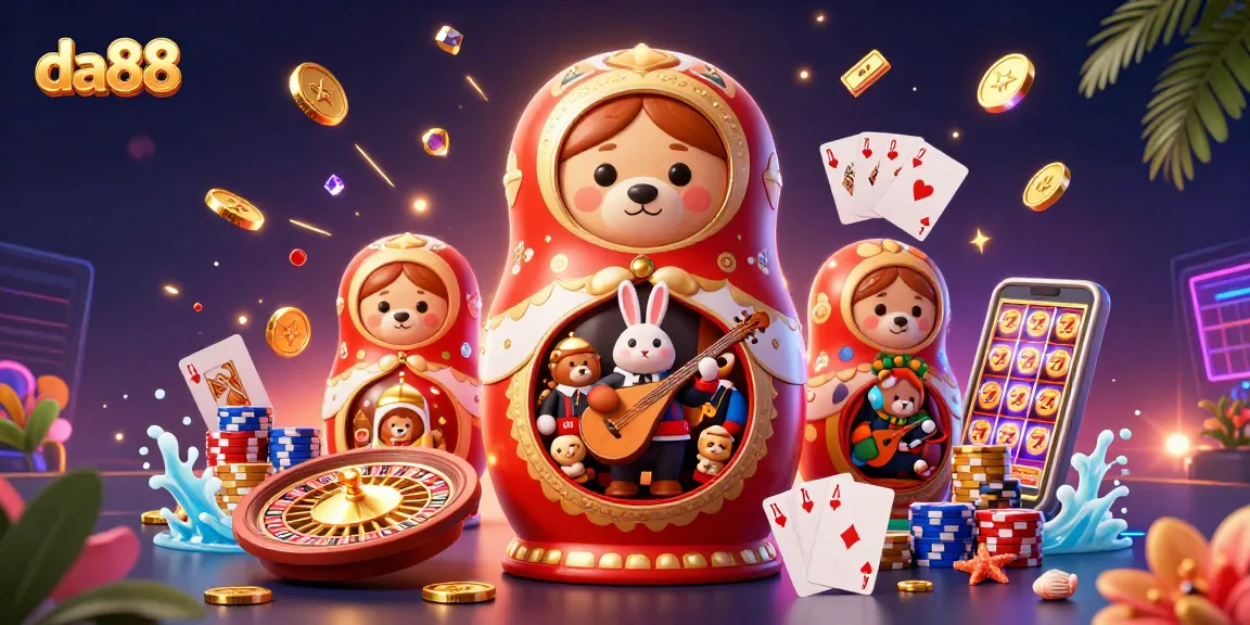 Engage with da88's dynamic casino scene, showcasing exciting gaming elements and vibrant characters.