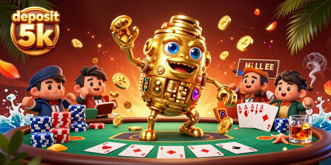 Experience the thrill of casino action with deposit 5k, featuring golden golem and poker elements.