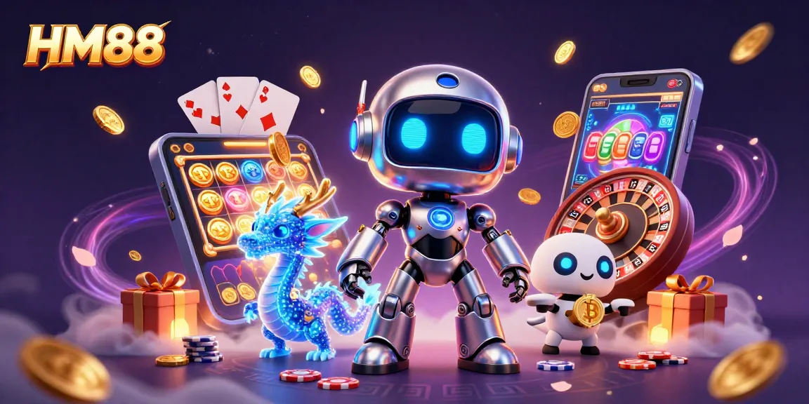 HM88 game illustration showcasing vibrant characters and slot games for thrilling casino experiences.