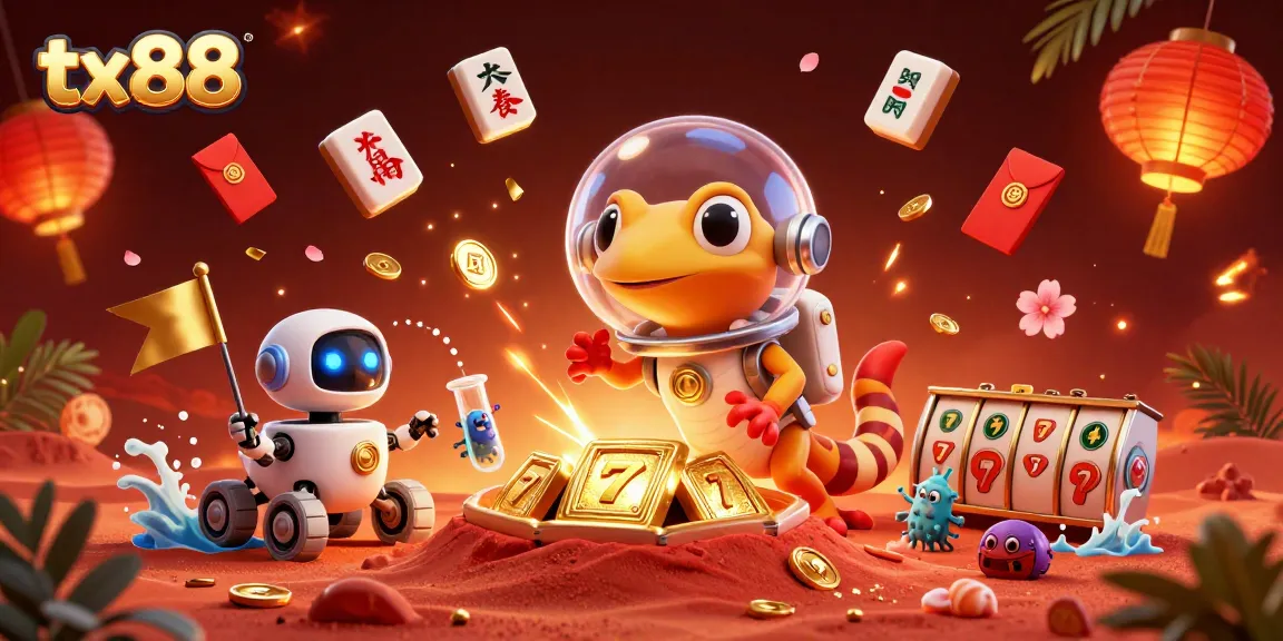 Experience thrilling gameplay at tx88 with a Martian gecko discovering a golden casino in vibrant 3D.