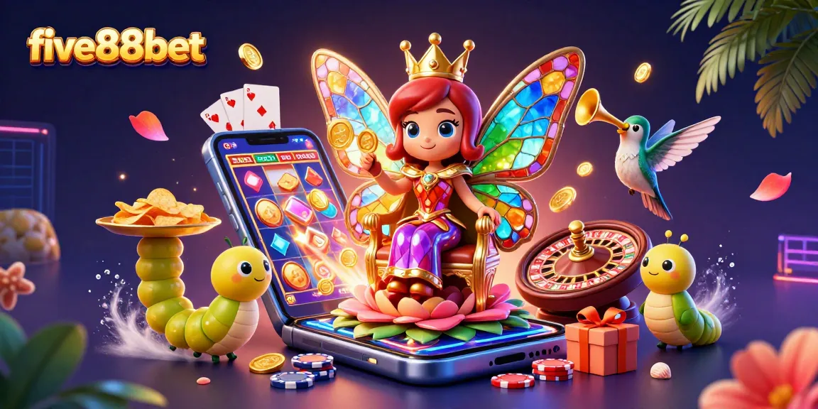 Experience fun games and rewards at five88bet with vibrant casino-themed artwork.