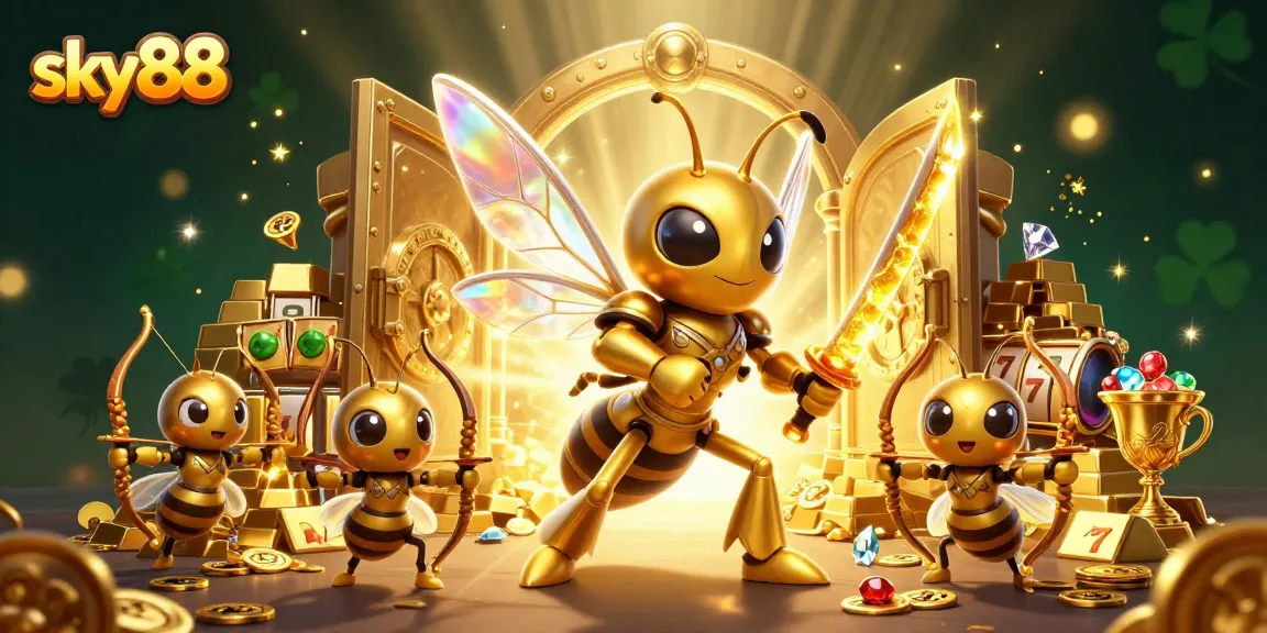 Engage with sky88's dynamic gaming experience, featuring vibrant characters in a whimsical casino setting.