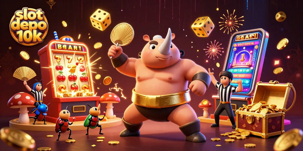 Experience the thrill of slot depo 10k with dynamic scenes of jackpot celebrations and colorful gaming symbols.