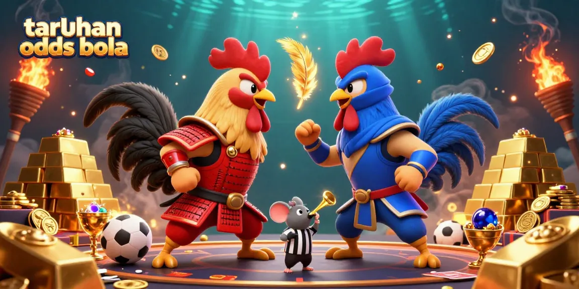 Secure your winning bets with taruhan odds bola while enjoying a dramatic rooster showdown in vibrant colors.
